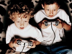 Kids playing videogames